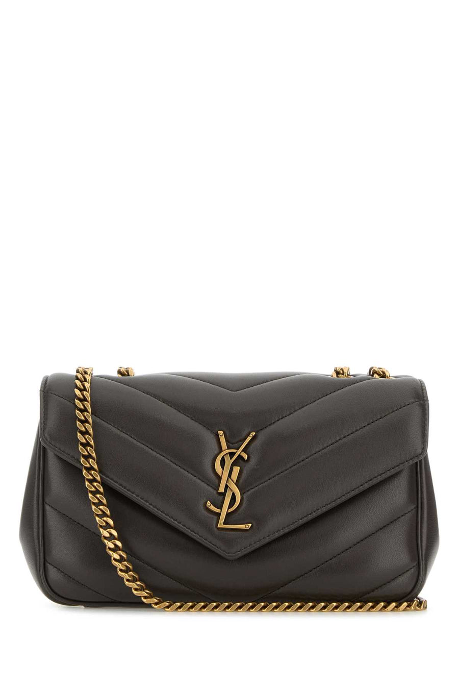 Saint Laurent Loulou Exterior: 100% Lamb Lining: 100% Fabric Finishing: Antiqued golden brass shoulder bag in gray