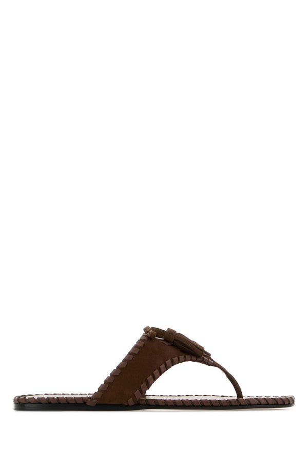 Prada Exterior: 100% Suede; Interior: 100% Leather; Sole: Leather and Rubber sandal in brown