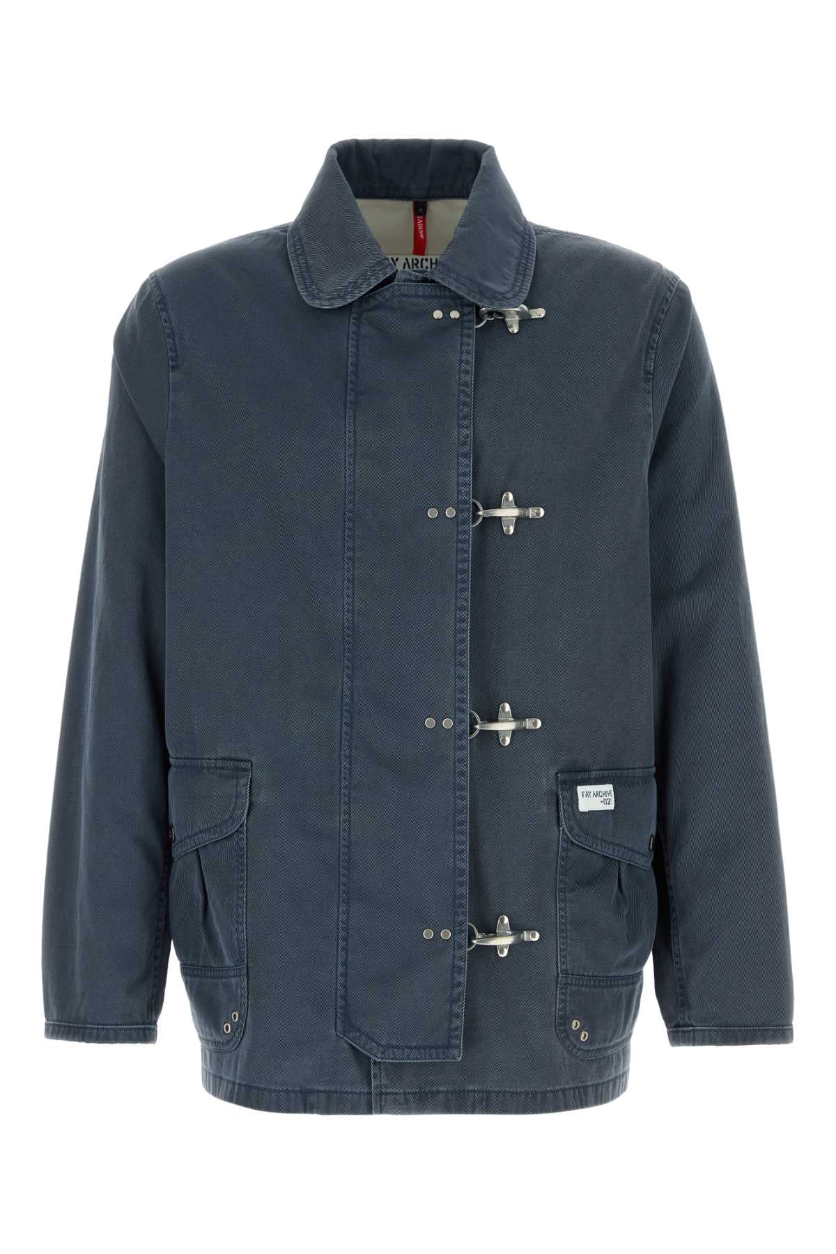 Denim Blue Twill 4 Gancini Jacket Blunavy Exterior: Cotton Giubbini