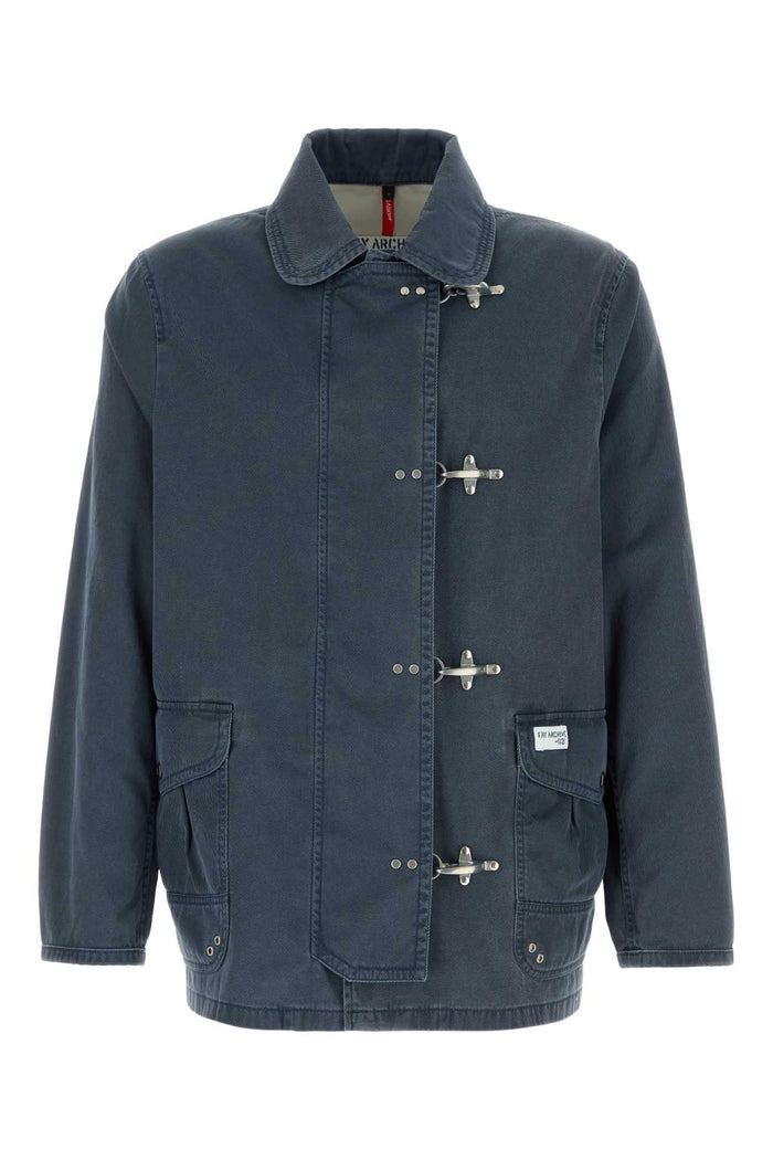 Denim Blue Twill 4 Gancini Jacket Blunavy Exterior: Cotton Giubbini