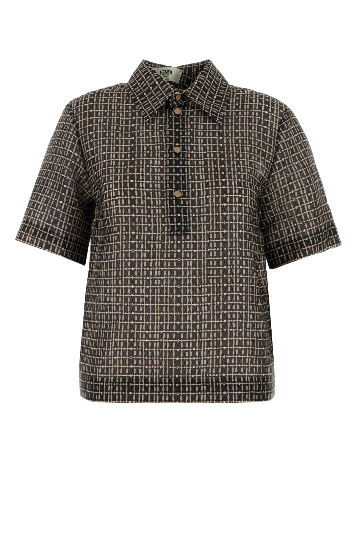 Printed Silk Blend Polo Shirt Navy Exterior: Nylon