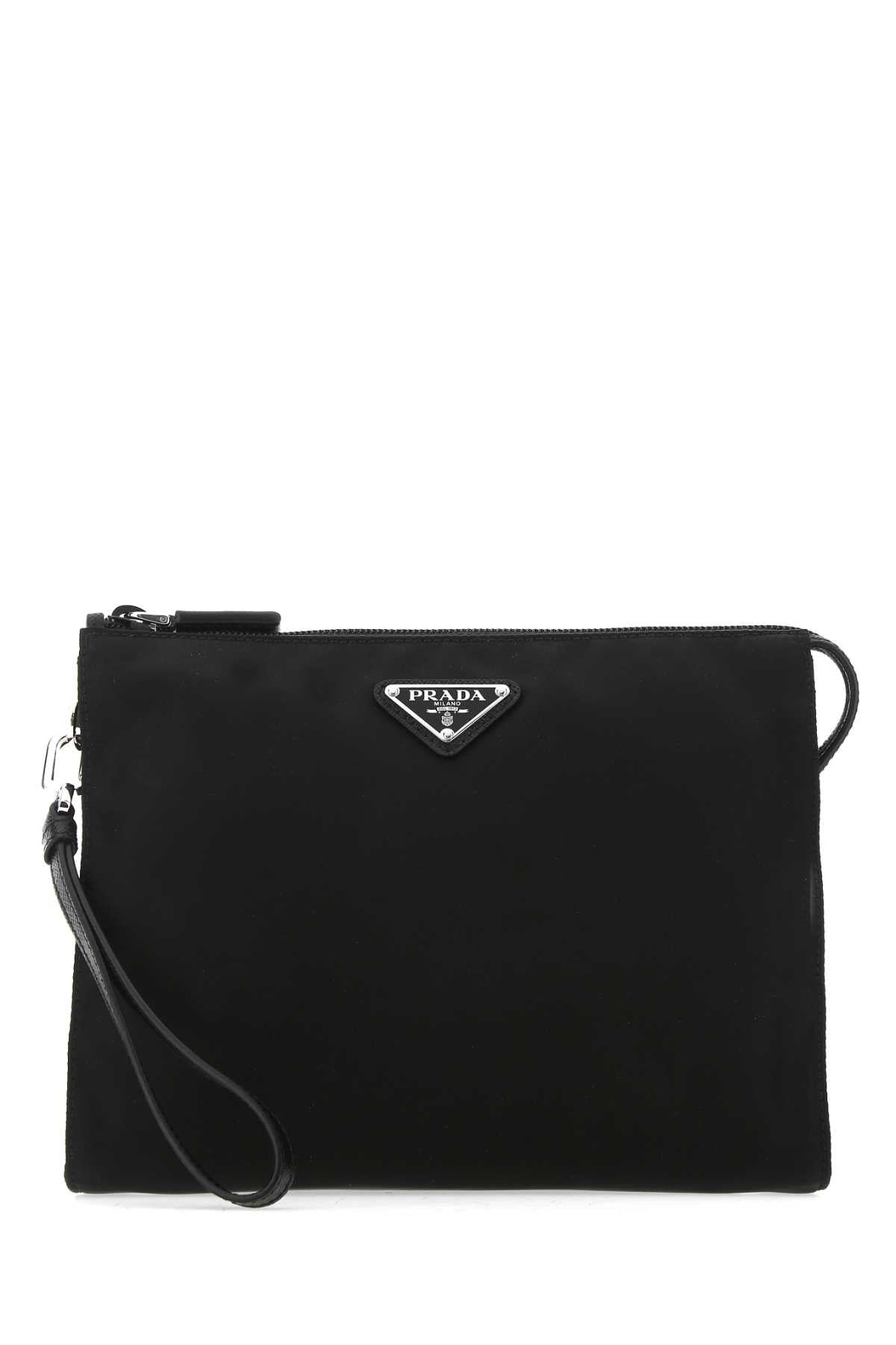 Black Re-Nylon Clutch Nero Poliammidericiclata-vitello