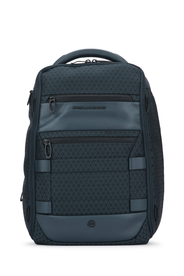 Piquadro Technical nylon with leather trim backpack in navy