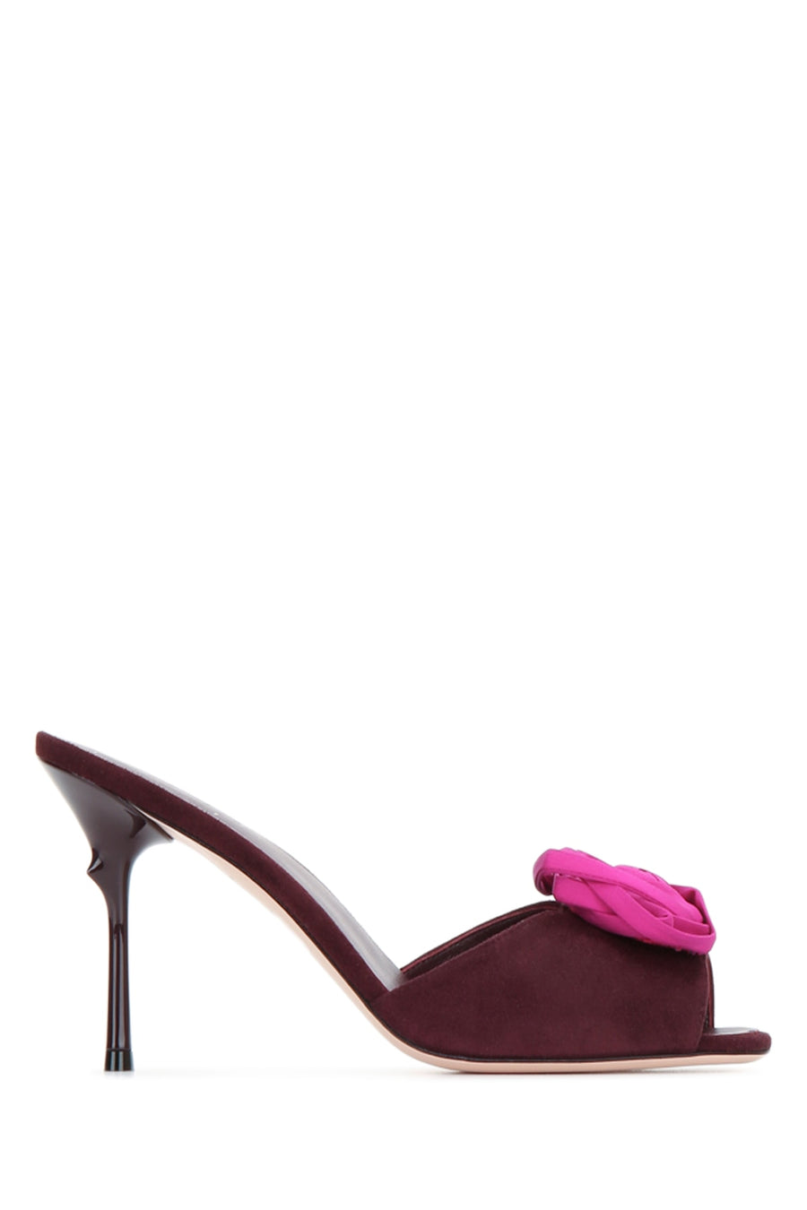 Roger Vivier Suede mule heel in burgundy