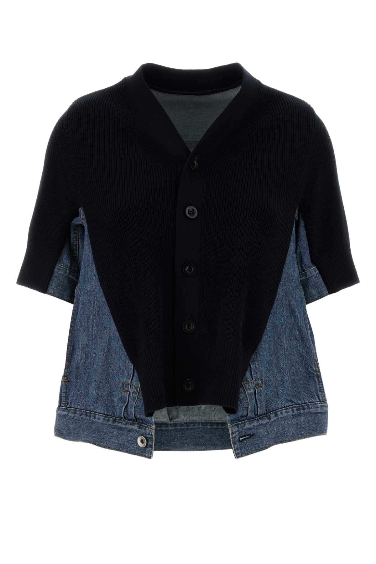 Two-Tone Denim And Knit Cardigan Navyblue Maglieria