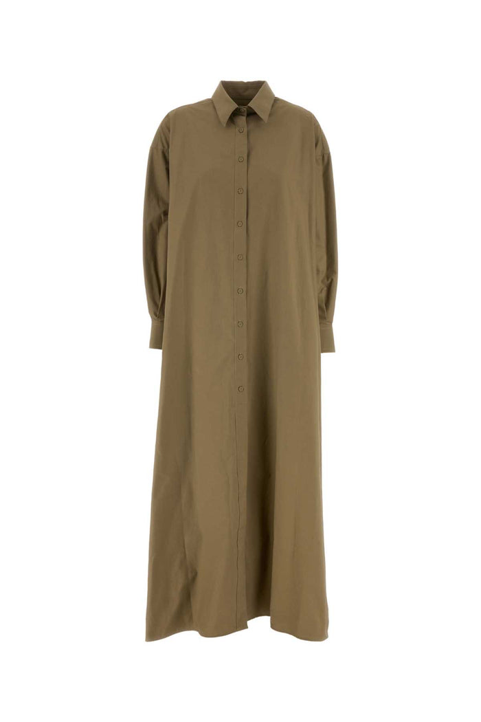 Mud Stretch Poplin Oversize Shirt Dress Olivegreen Abiti