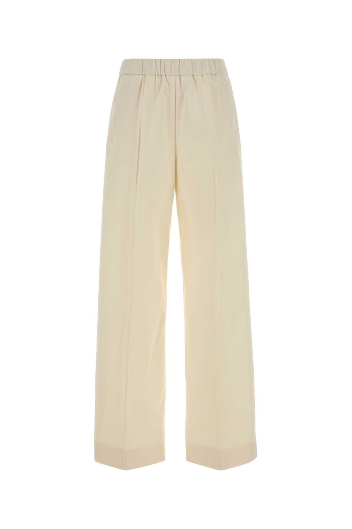 Ivory Cotton Wide-Leg Pant Chalk Pantaloni