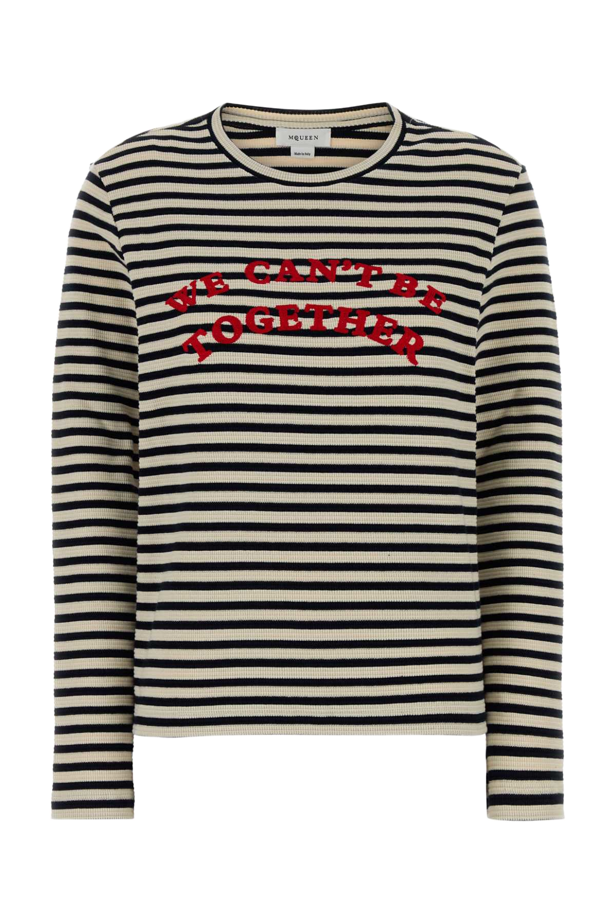 Embroidered Stretch Cotton T-Shirt Navyivory Exterior: Elastane