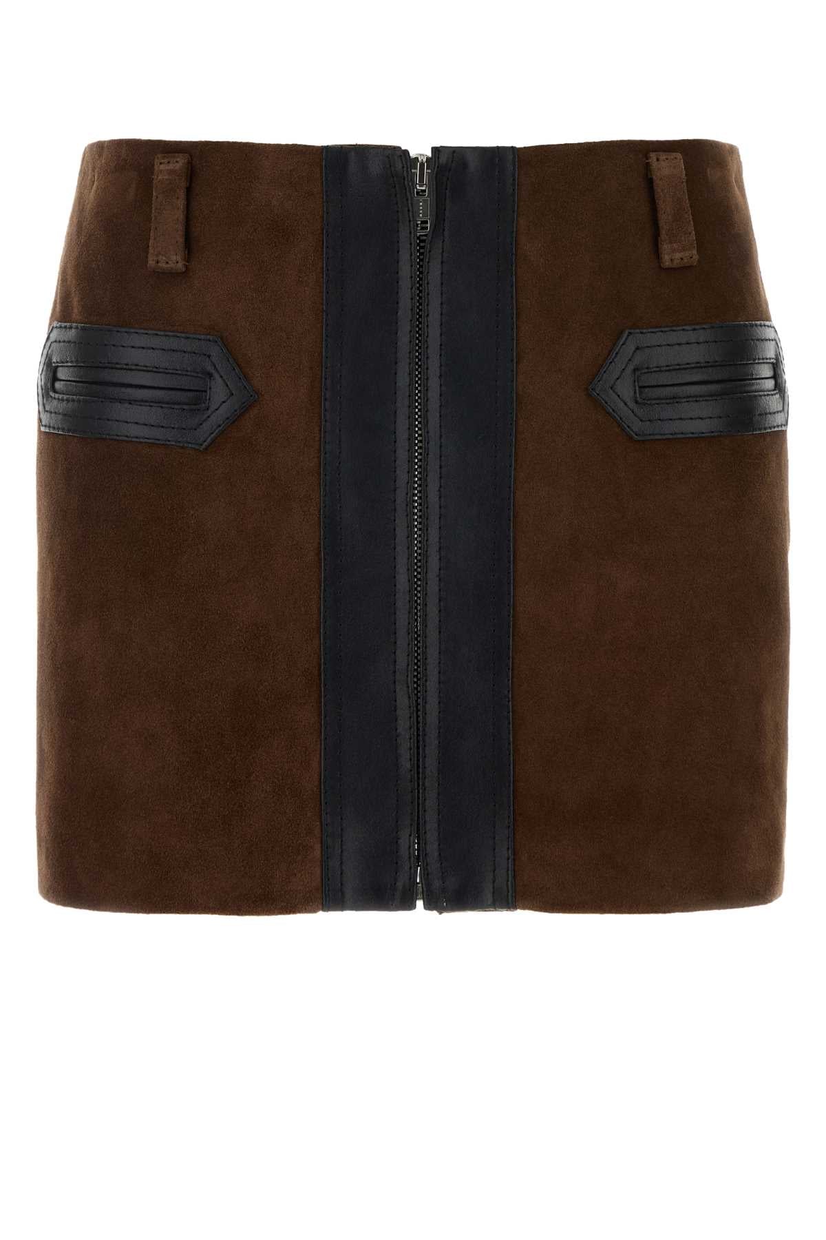 Brown Suede Mini Skirt Sudan Gonne