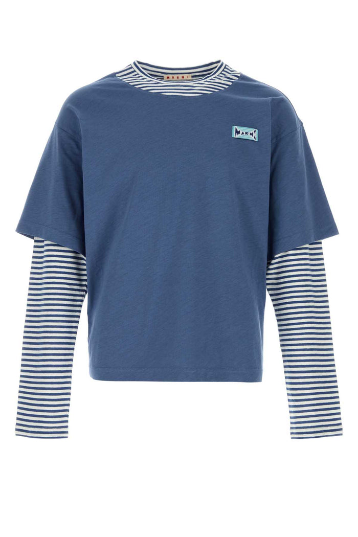 Air Force Blue Linen Bend T-Shirt Royal Exterior: Cotton