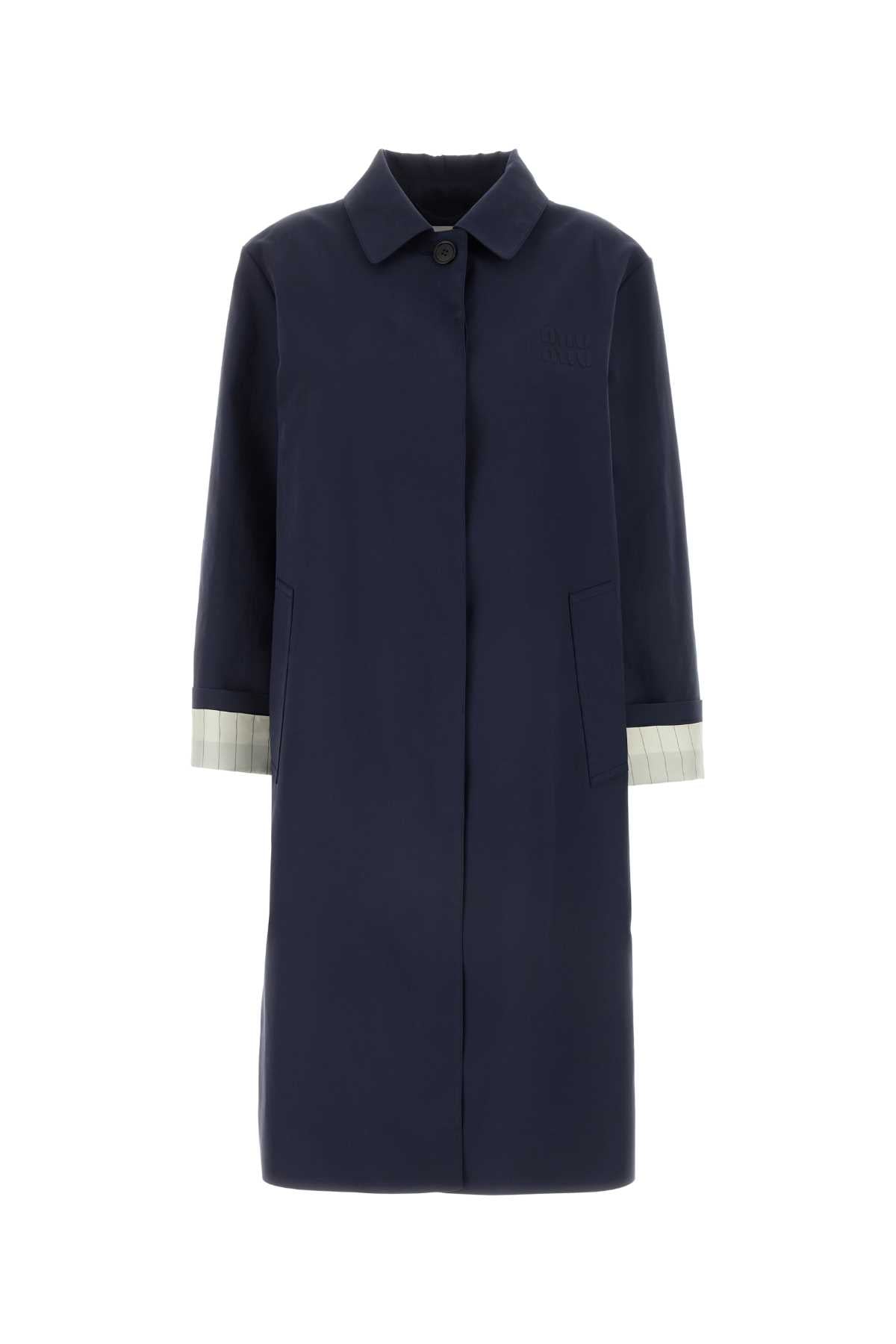 Navy Blue Cotton Trench Coat Bleu Exterior