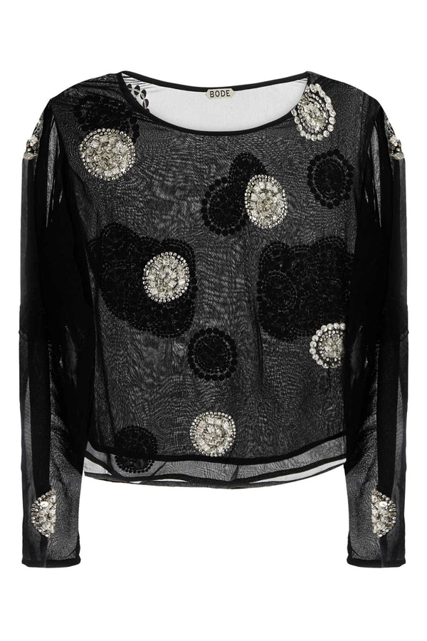 Bode Blouse Exterior: 100% Silk; Lining: 100% Silk blouse in black
