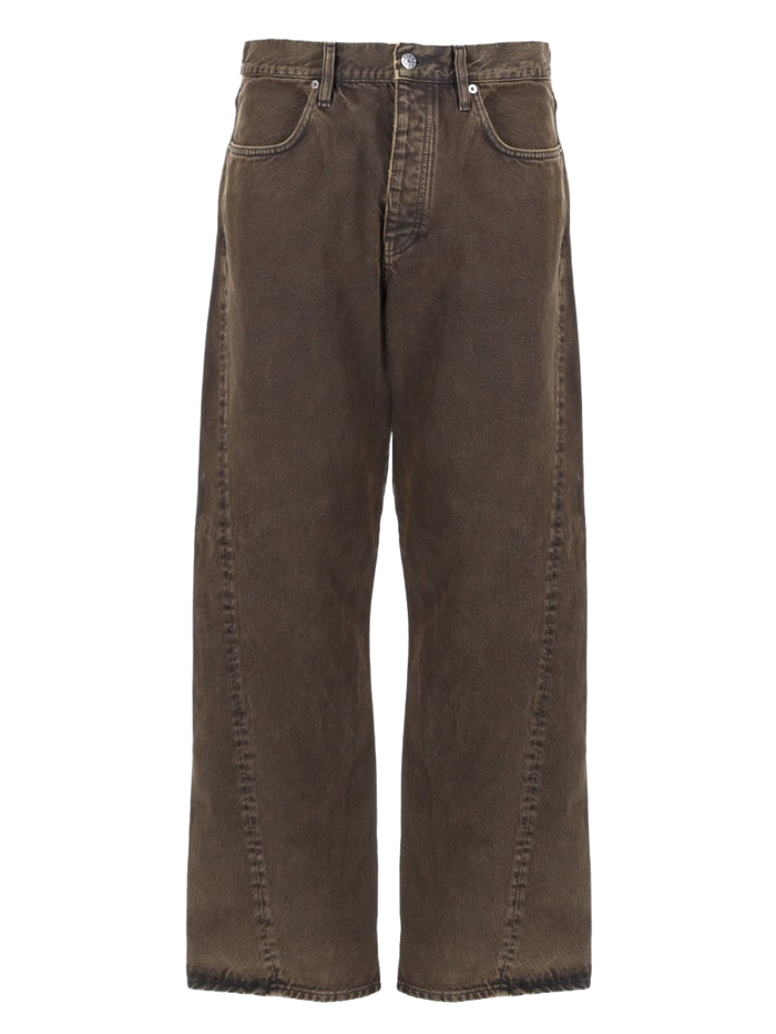 Wide Twist Pants Brown Cotton Jean