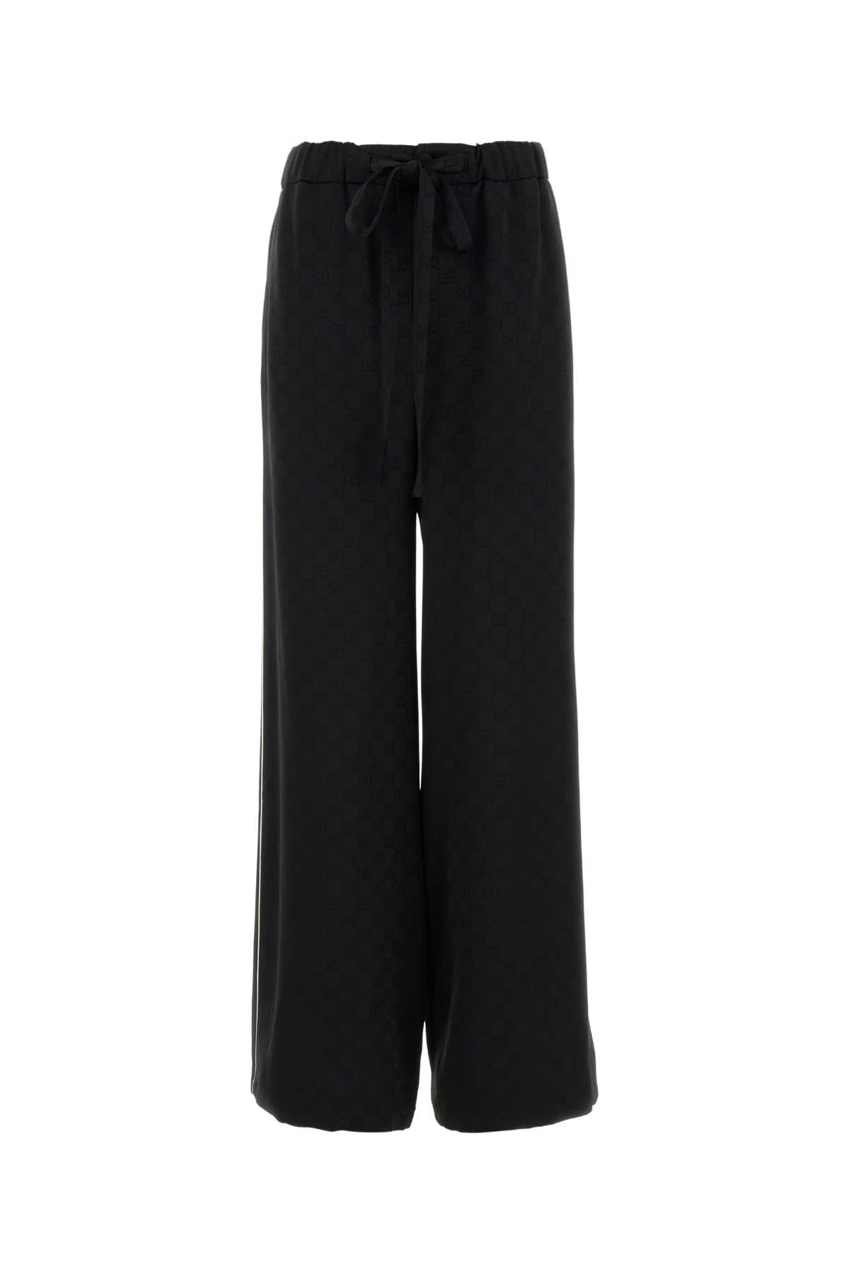 Black Satin Pyjama Pant Exterior: Viscose Polyester Pantaloni