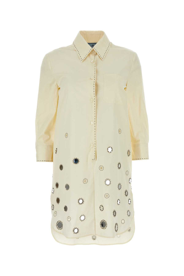 Prada 100% Cotton; 100% Polymethyl Methacrylate; 100% Trochus niloticus shirt dress in beige