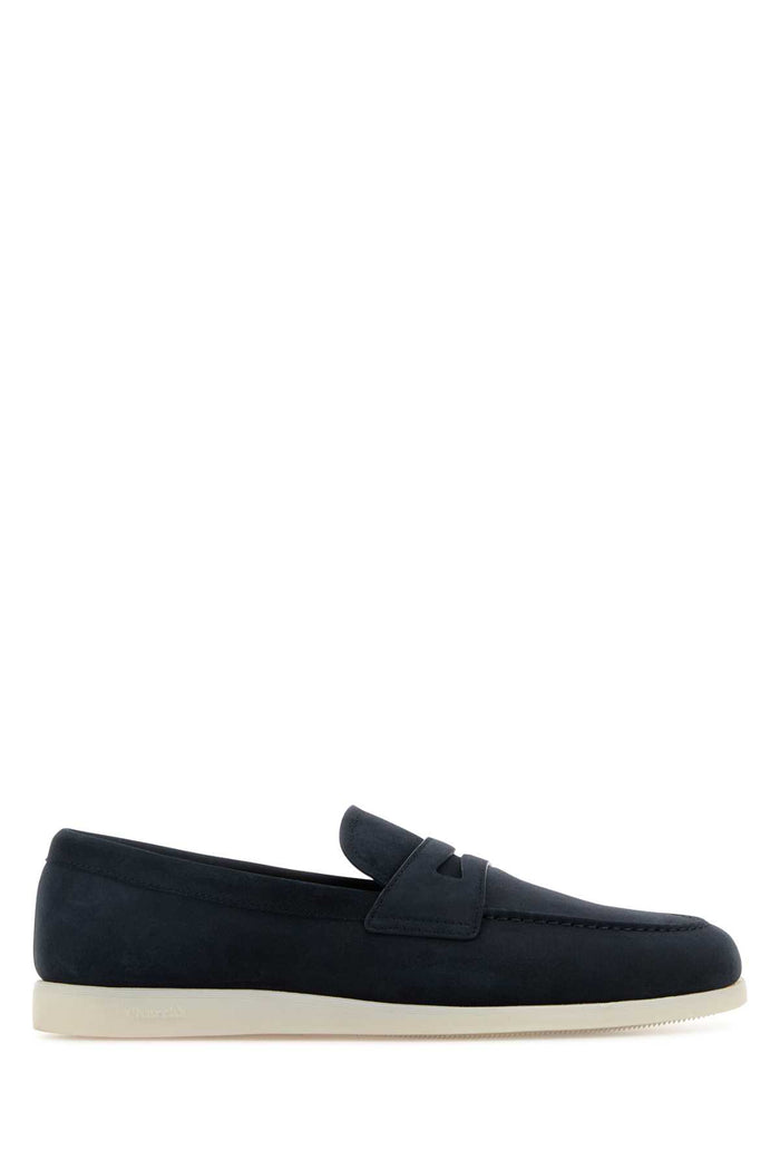 Navy Blue Suede Loafers Vitello Mocassini