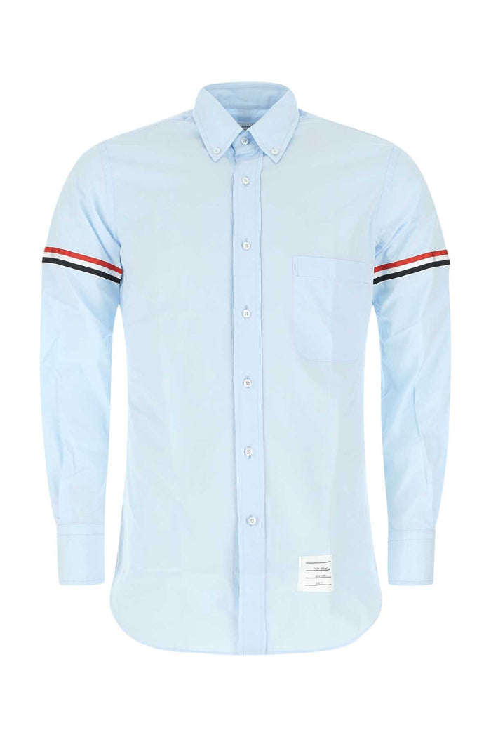 Powder Blue Cotton Shirt Lightblue Self Camicie