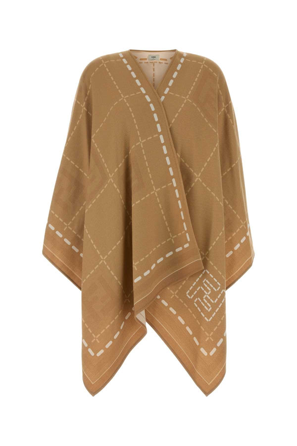 Fendi Macro 100% Virgin wool cape in beige