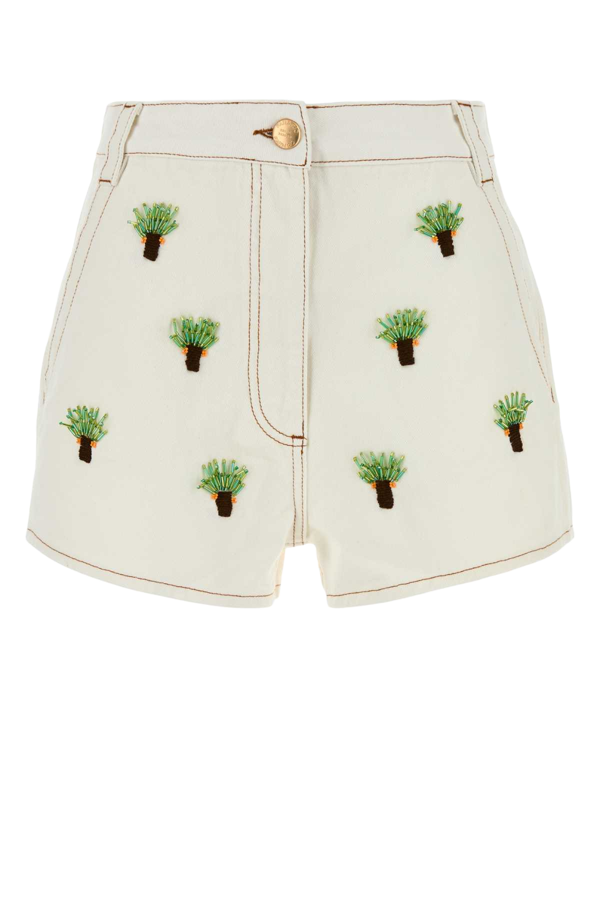 White Denim Shorts Offwhite Exterior: Cotton