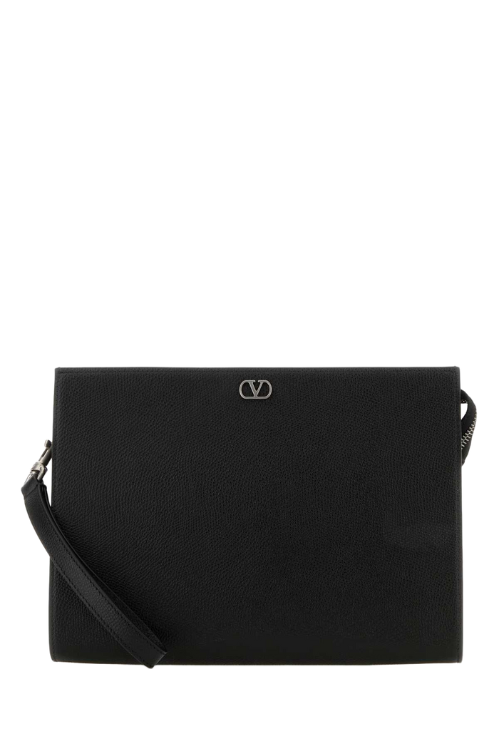 Black Leather Vlogo Signature Pouch Nero Calf - Bos Taurus Portafogli
