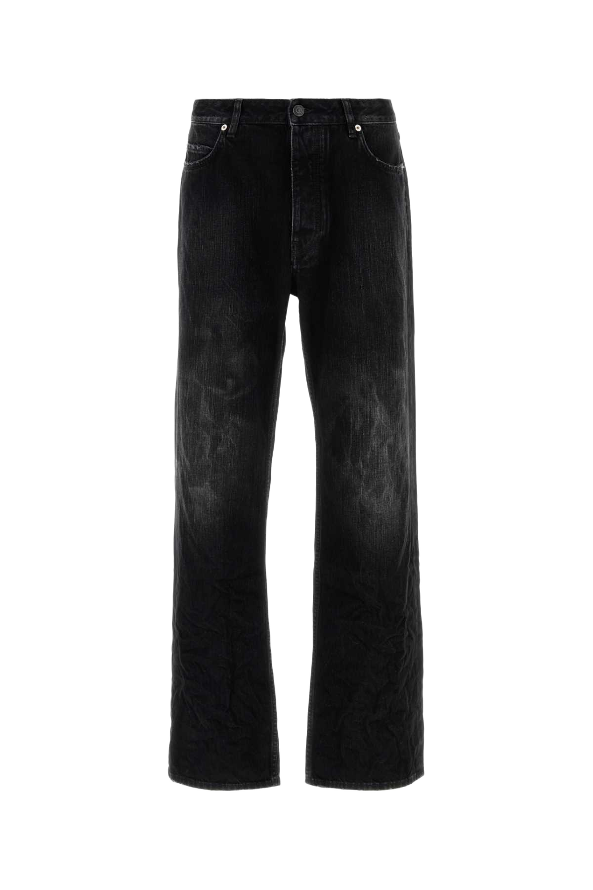 Black Denim Wide-Leg Jeans Fade Out Exterior: Cotton