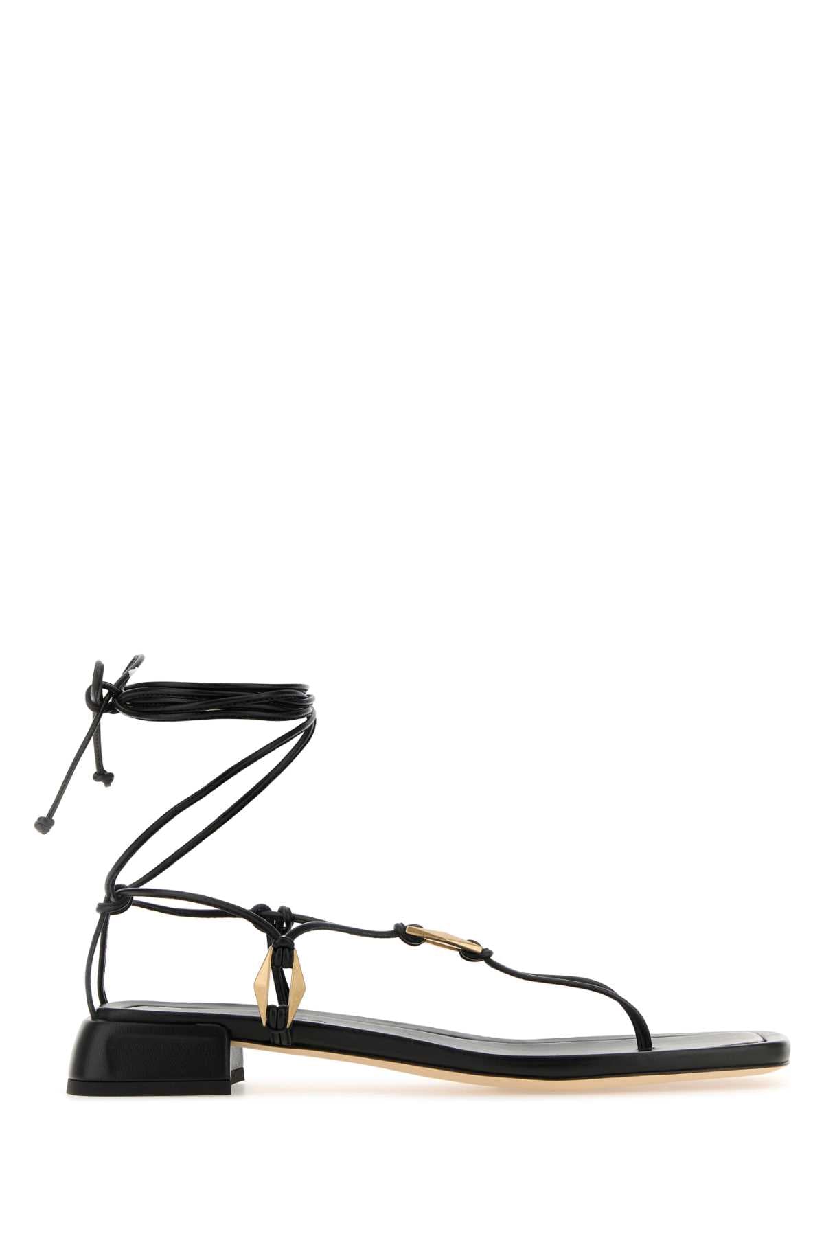 Black Nappa Leather Onyxia Thong Sandals Blackgold Sandali