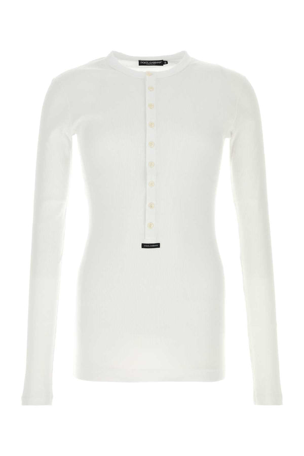 Dolce & Gabbana 100% Cotton long-sleeve henley in white