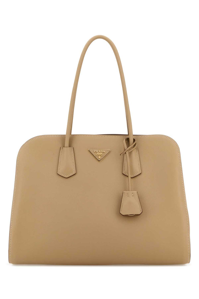 Beige Leather Shopping Bag Sabbia Borse A Mano