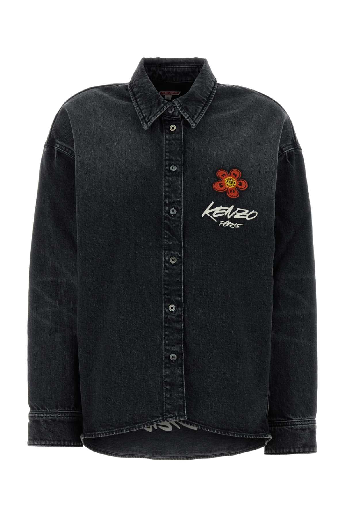 Black Stretch Denim Shirt Mediumstoneblackdenim Exterior: Cotton Elastane Camicie