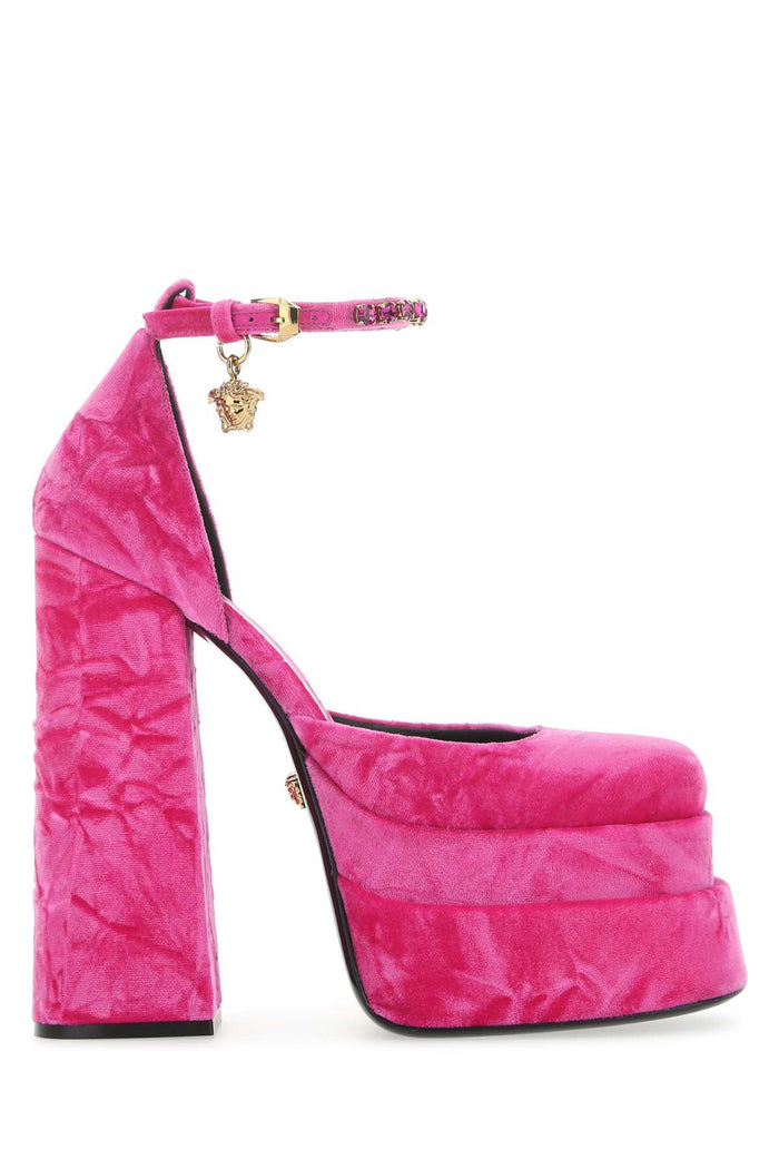 Fuchsia Velvet Medusa Aevitas Pumps Pinkoro Scarpe Con Tacco