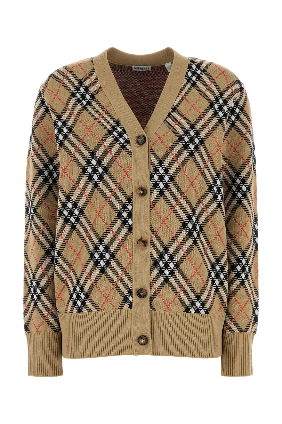 Embroidered Wool Blend Cardigan Sandsandipcheck Exterior: Polyester Maglieria