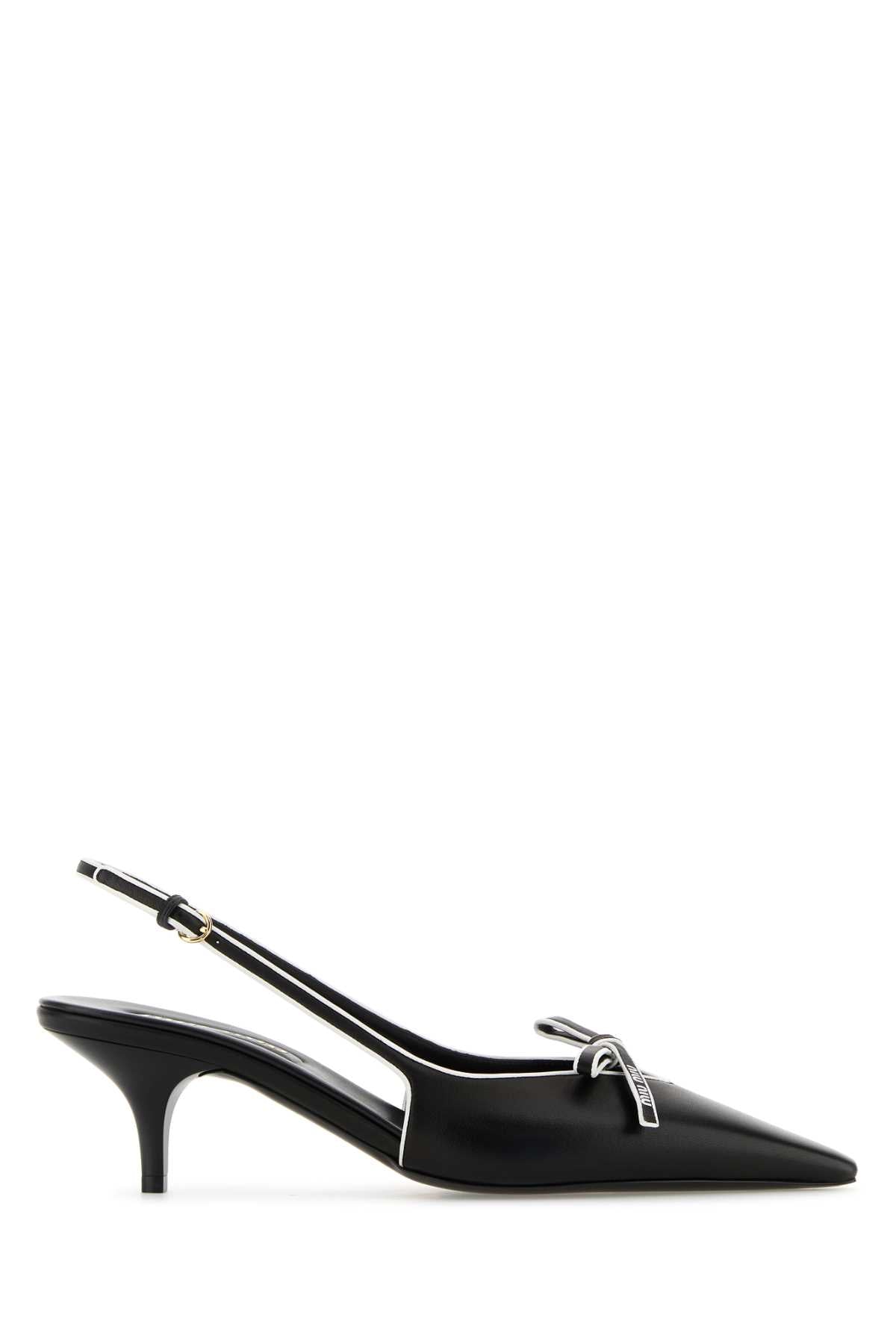 Black Leather Nappa Pumps Nerobianco Agnello Scarpe Con Tacco