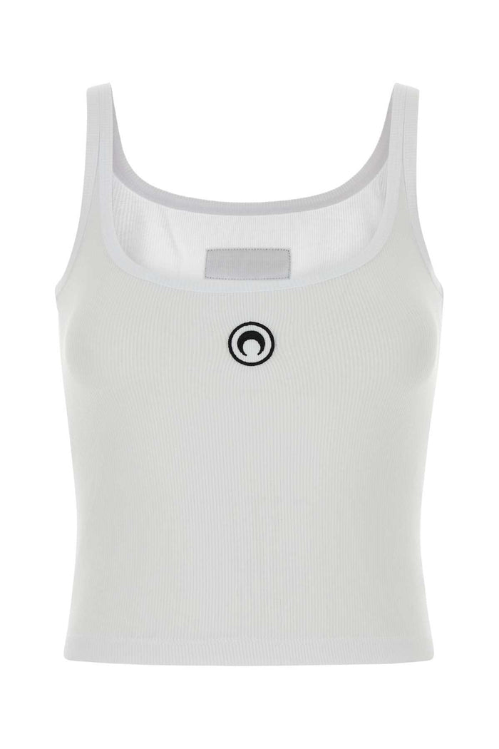 White Stretch Cotton Tank Top Wh10white Exterior: Elastane Maglie
