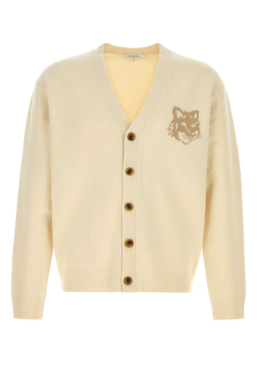 Maison Kitsune Head 100% Merino Wool cardigan in beige
