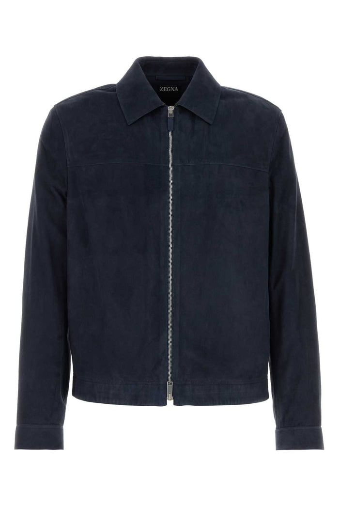Midnight Blue Suede Jacket B07r Exterior: Lamb Lining: Cotton Giacche In Pelle