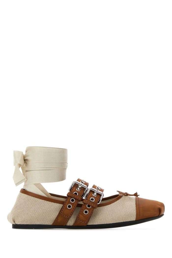 Two-Tone Canvas Ballerinas Naturaletabacco Ballerine