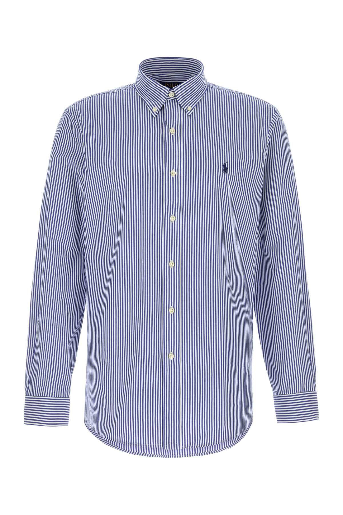 Embroidered Stretch Poplin Shirt Bluewhitebengalstripe Exterior: Cotton Elastane Camicie