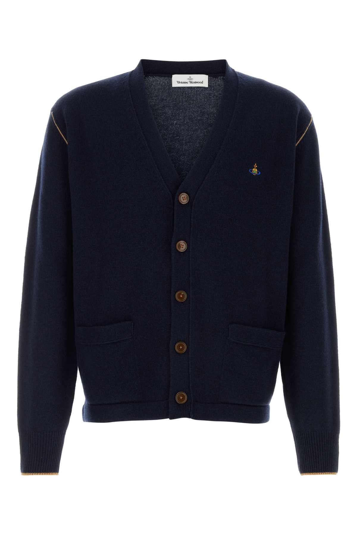 Navy Blue Wool Blend Alex Cardigan Maglie