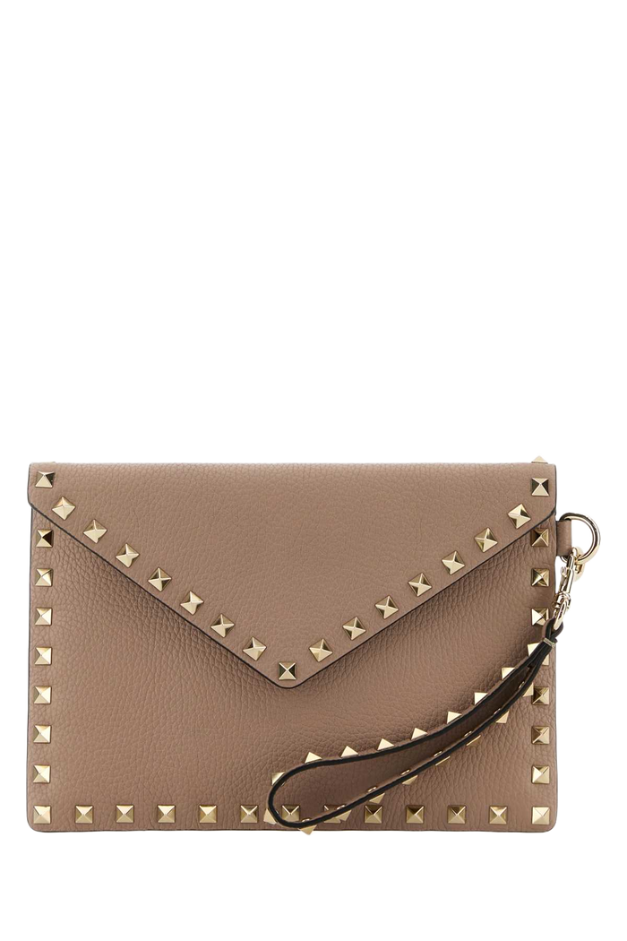 Antiqued Pink Leather Rockstud Clutch Poudre