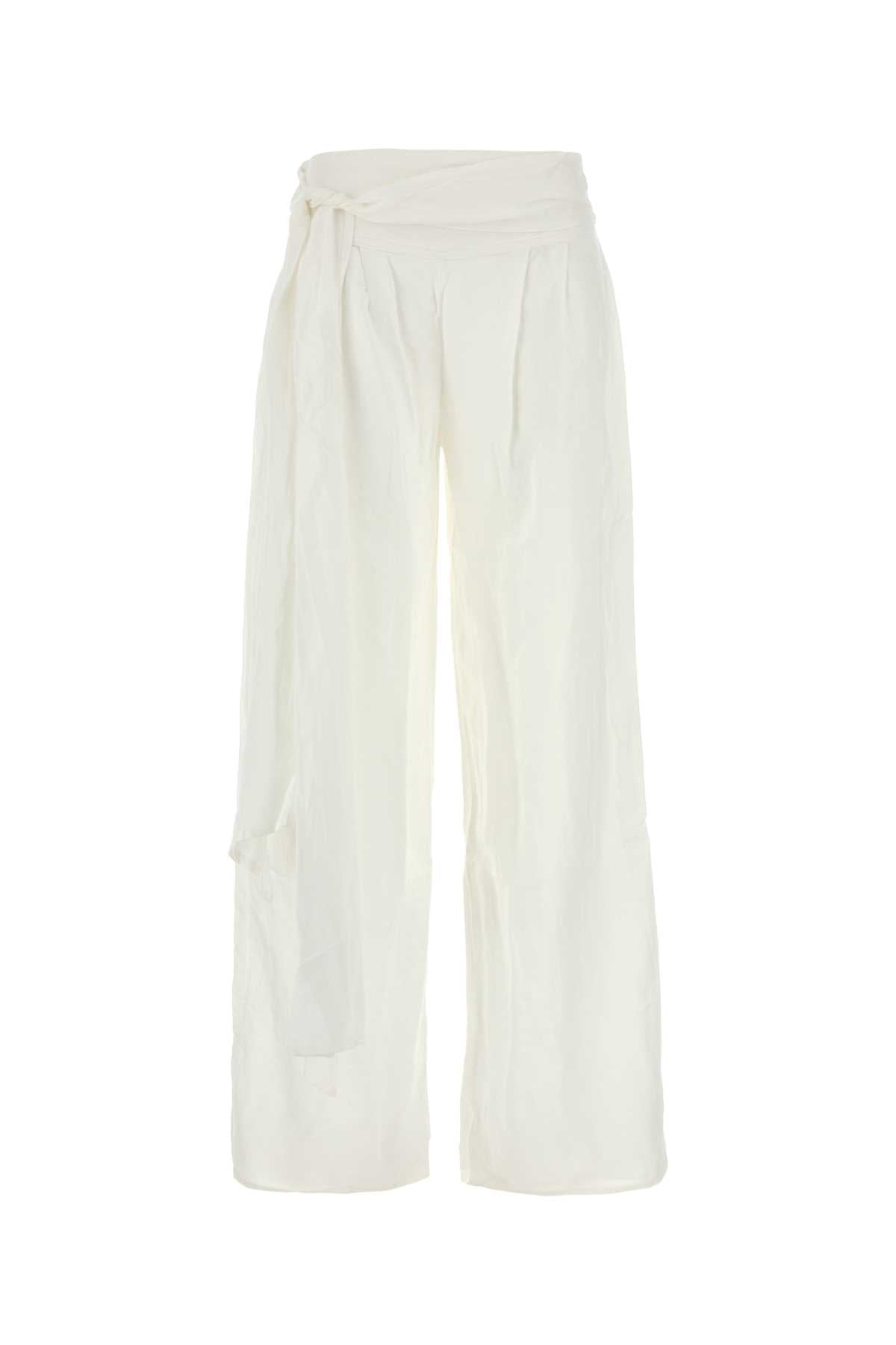 White Viscose Blend Sage Wide-Leg Pant Exterior: Linen Pantaloni