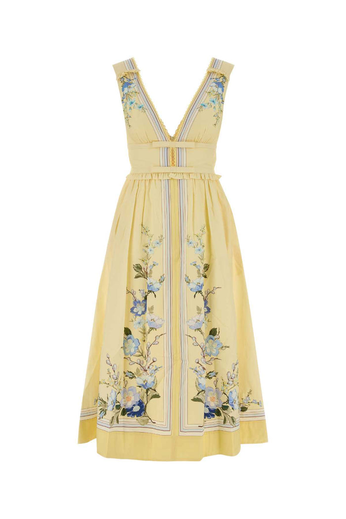 Printed Cotton Dress Yellow Exterior: Abiti