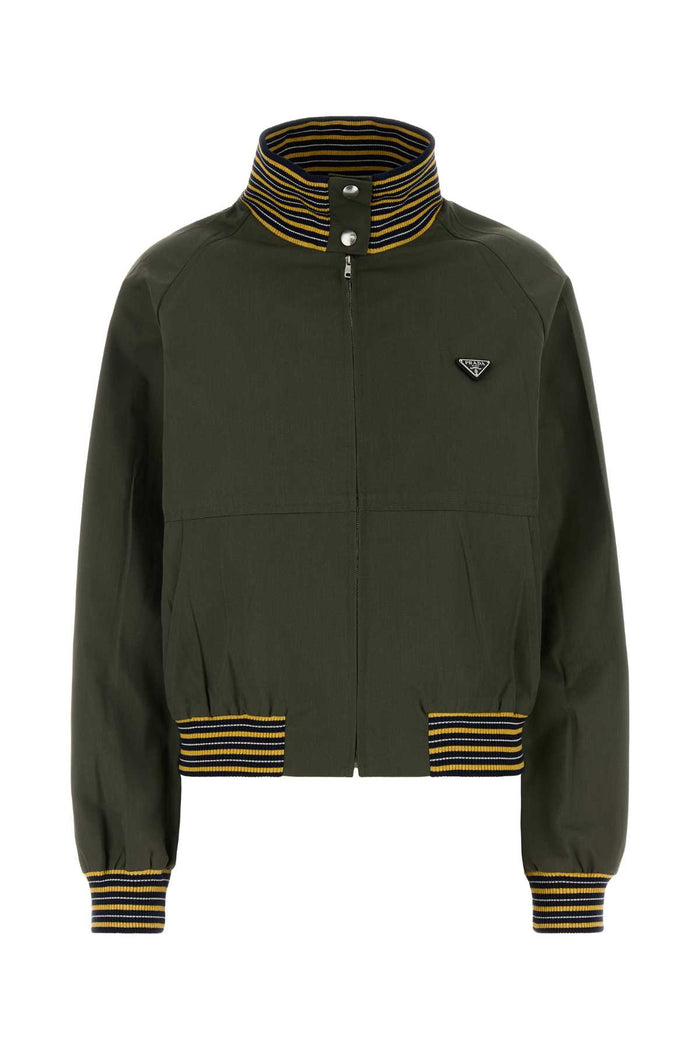 Army Green Poplin Bomber Jacket Militare Exterior: Polyester Cotton Giubbini
