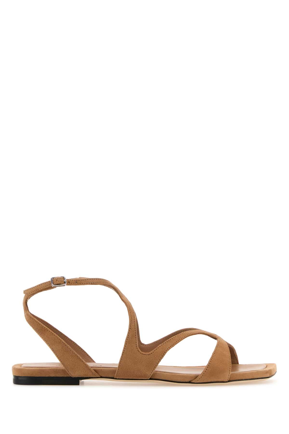 Camel Suede Ayla Sandals Toffee Leather Salpa Metal Sandali