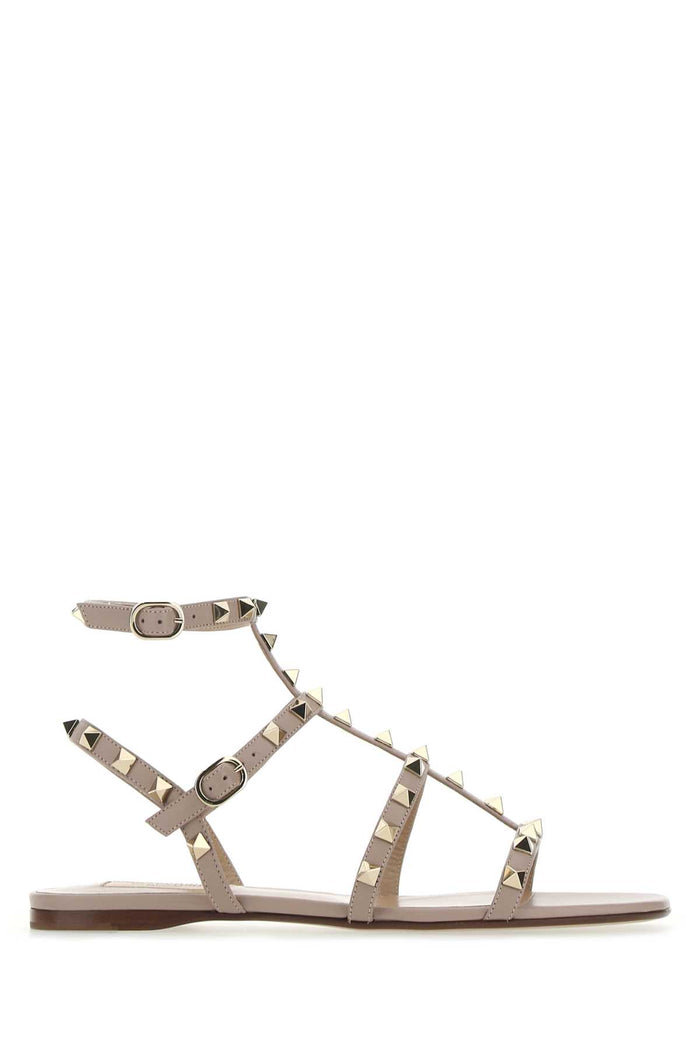 Antiqued Pink Leather Rockstud Sandals Poudre Sandali