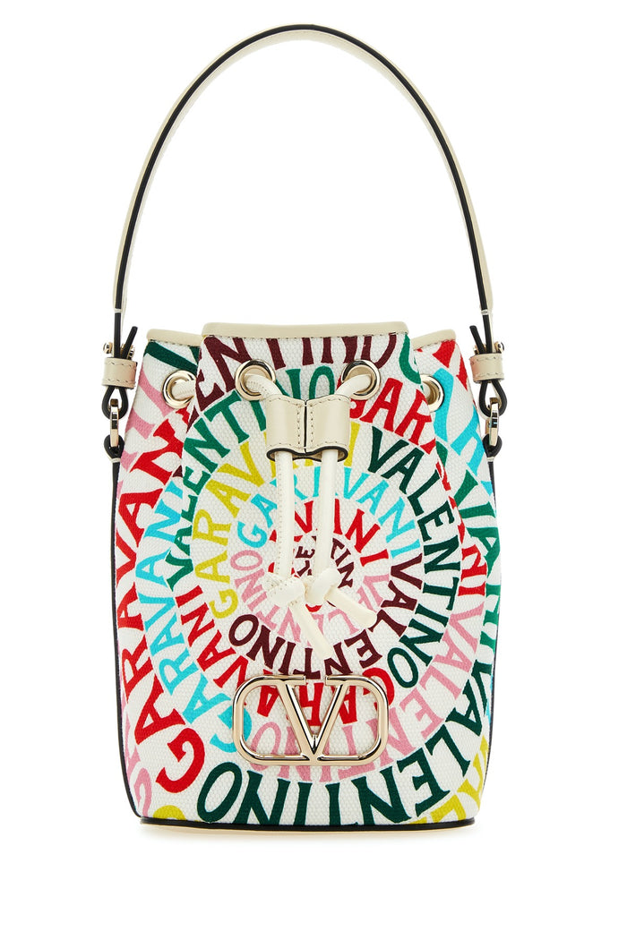 Printed Canvas And Leather Valentino Garavani Escape Bucket Bag Multicolorivory Clutch