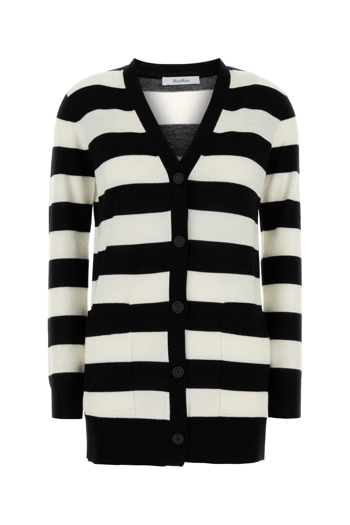 Embroidered Wool Fiemme Cardigan Bianco Nero Exterior: Virgin Maglieria