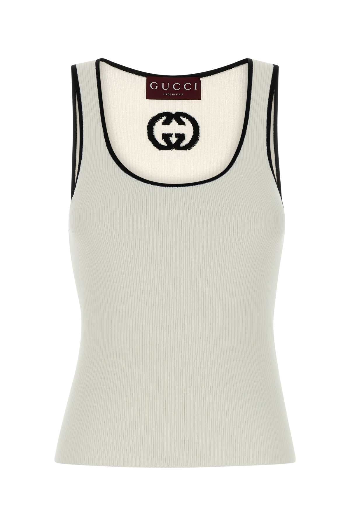 White Viscose Blend Tank Top Naturalblack Exterior: Polyester Maglie