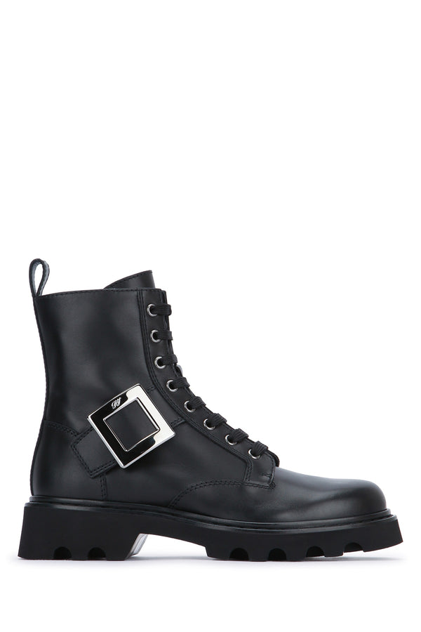 Roger Vivier Leather combat boot in black