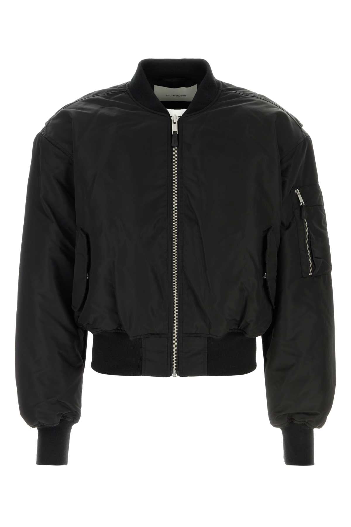 Black Nylon Bomber Jacket Oil Maglie