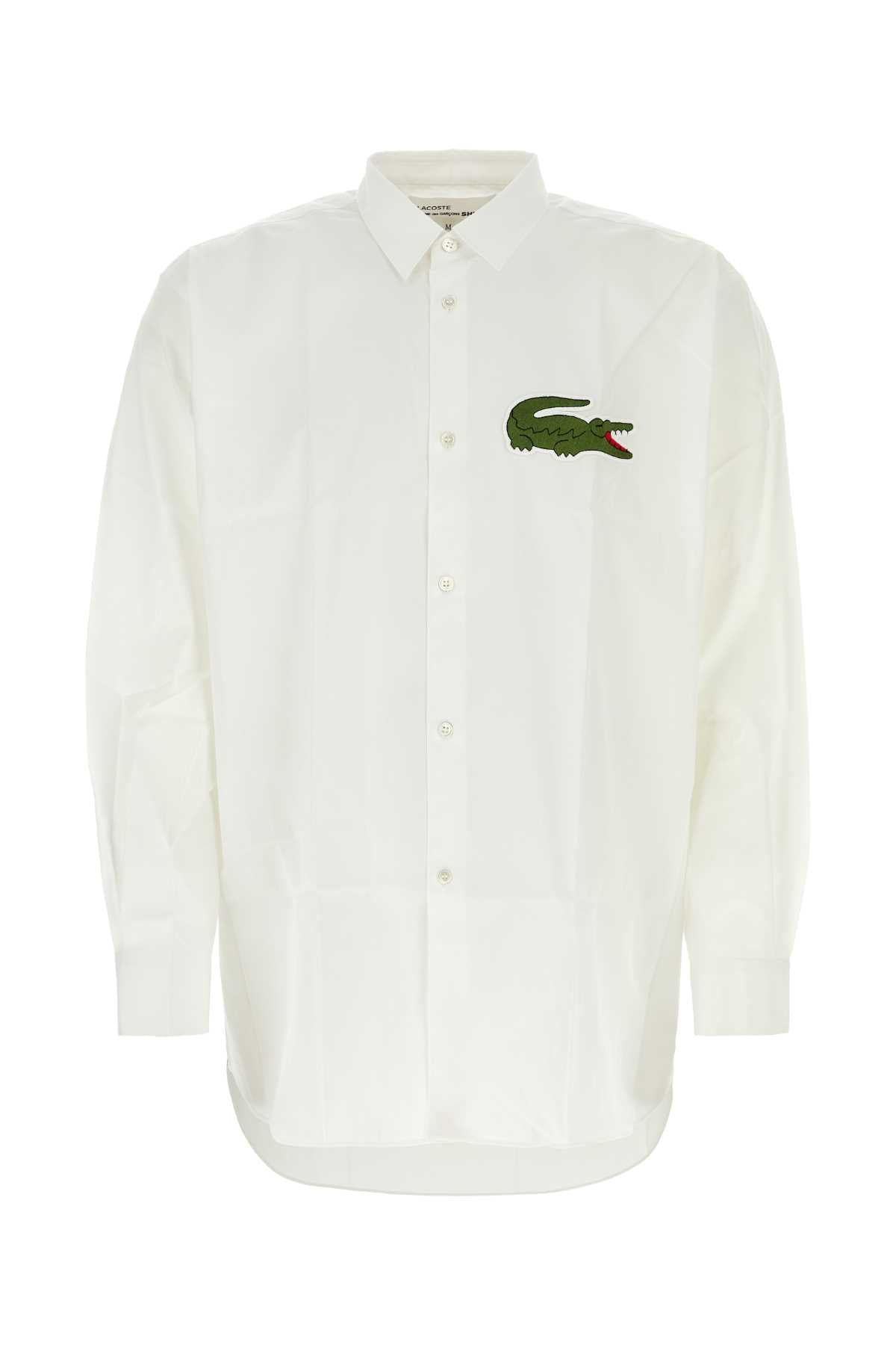 White Poplin Comme Des Garã§ons Play X Lacoste Shirt Exterior: Cotton Camicie